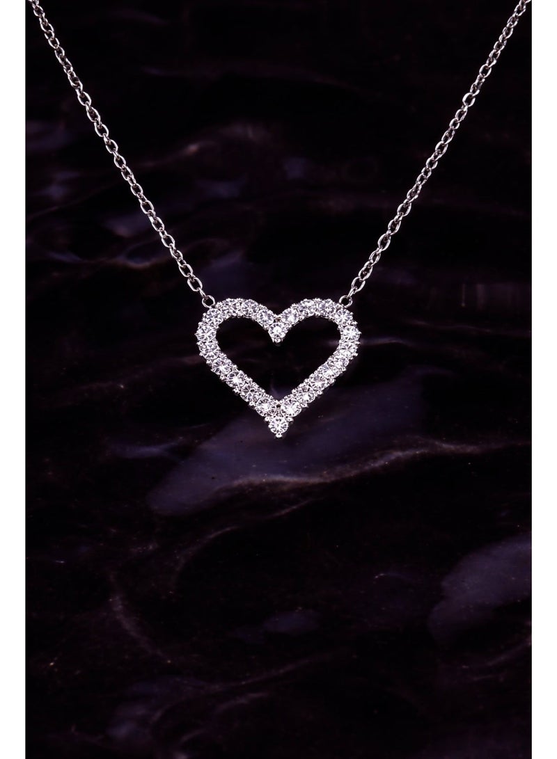 1une S925 Necklace ''BE MY LOVE'' Heart Shaped, 45+5cm, Zirconia Stones - Image 1